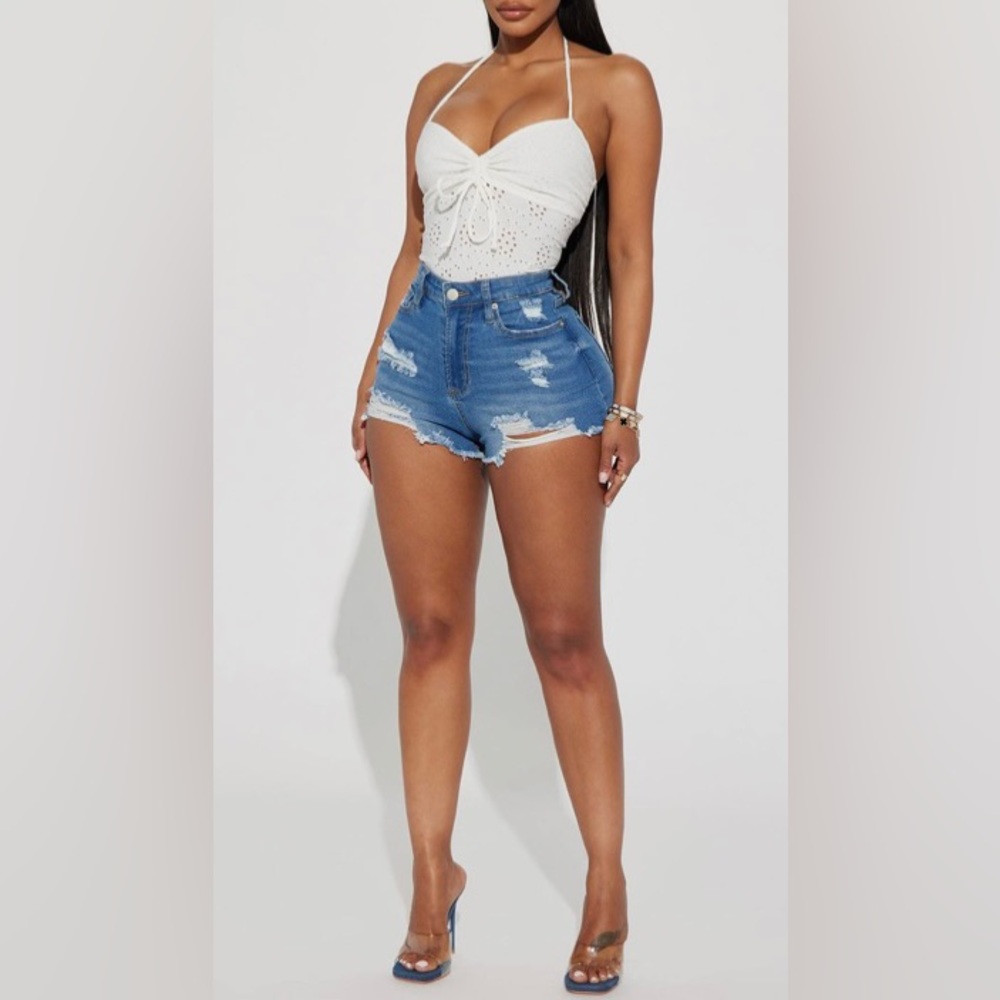 YMI Fashion Nova Dark Denim Distressed Booty Shorts